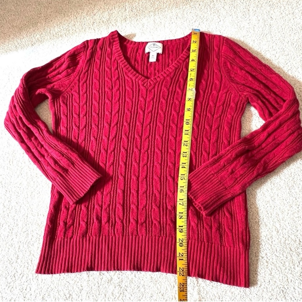 🔴 6/$25 SALE St. John's Bay V-Neck Cable Knit Sweater Red - Picture 9 of 10